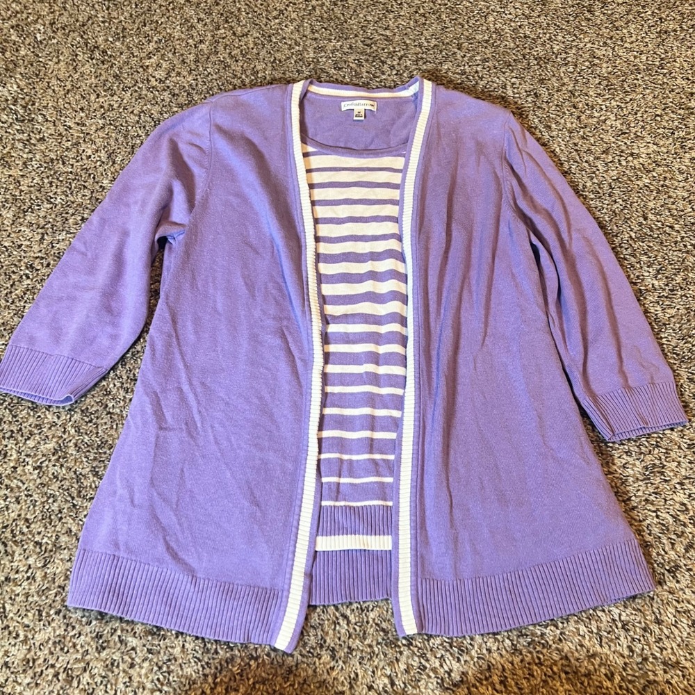 Croft‎ & Barrow Womens Cardigan Sweater Set Lavender Stripe Size M